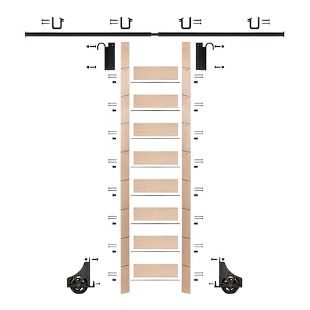 Meadow Lane Ladder 107 in. Pre-Finished Maple Black Hook with 8 ft. Rail Kit EG.300-107MA-08.08-PF
